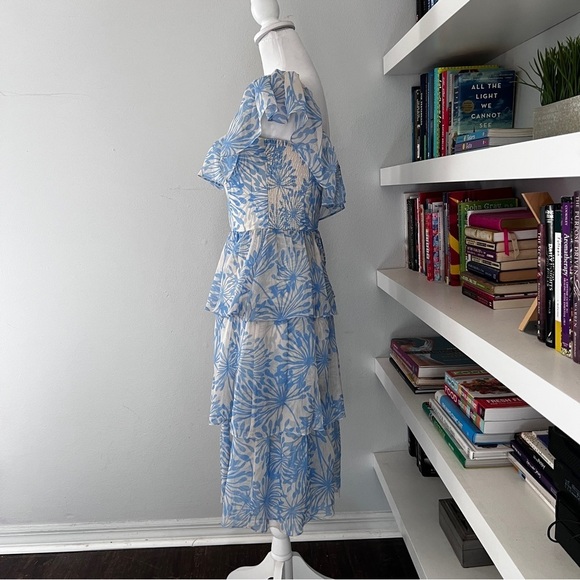 Amanda Uprichard Venezia blue & cream off shoulder midi dress size XS - Picture 5 of 13